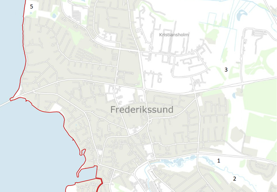 Oversigtskort over placering af blomstergræsområder i Frederikssund